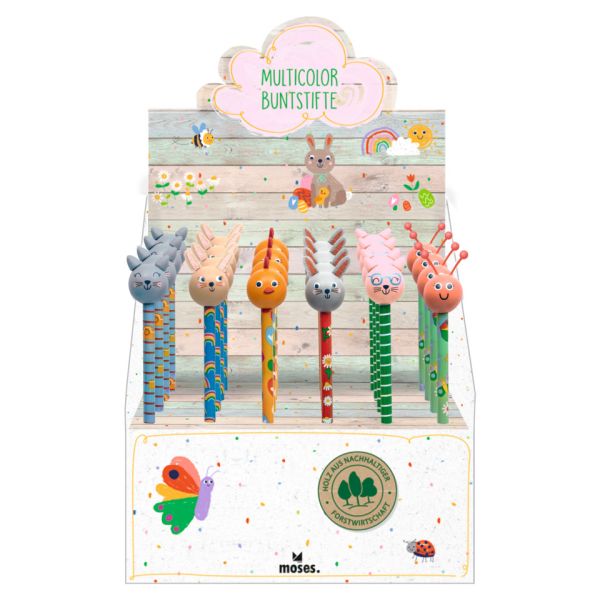 Ξυλομπογιά με πολύχρωμη μύτη Moses - Spring Friends (6 σχέδια)