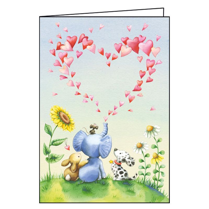 Ευχετήρια κάρτα με φάκελο και γκλίτερ Gollong - Ελεφαντάκι και καρδούλες