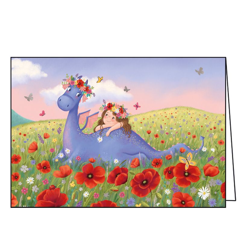 Ευχετήρια κάρτα με φάκελο και γκλίτερ Gollong - Μοβ Δρακάκι