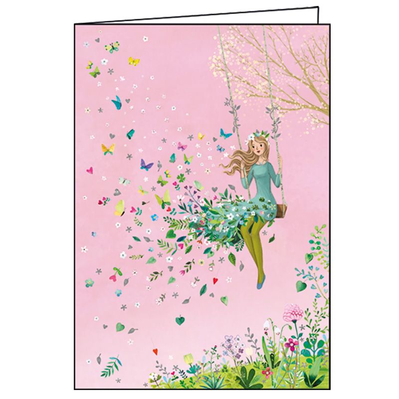 Ευχετήρια κάρτα με φάκελο και γκλίτερ Gollong - Κούνια και κορίτσι