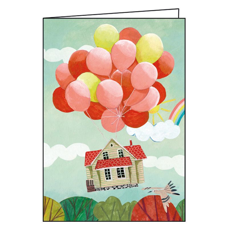 Ευχετήρια κάρτα με φάκελο και γκλίτερ Gollong - Σπιτάκι με μπαλόνια
