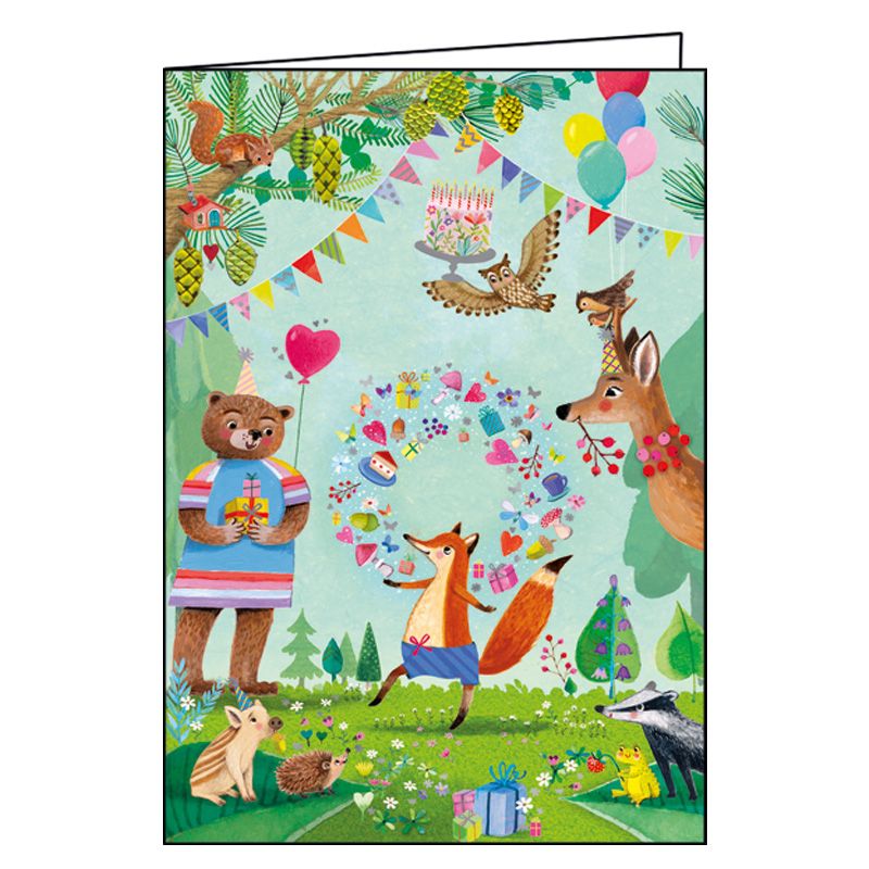 Ευχετήρια κάρτα γενεθλίων με φάκελο και γκλίτερ Gollong - Ζώα του δάσους